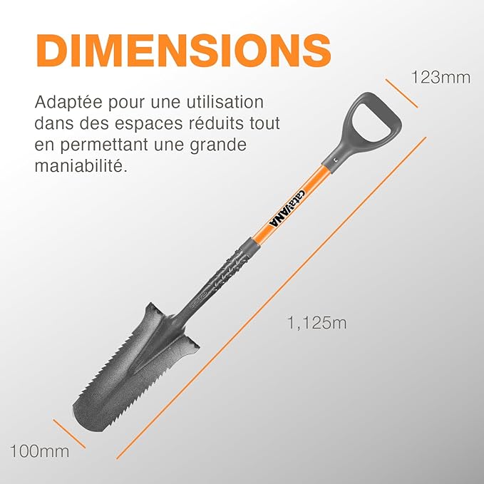 Bêche de Jardin avec Dents en Acier – Outil de Creusage et Ameublissement du Sol – Noir/Orange