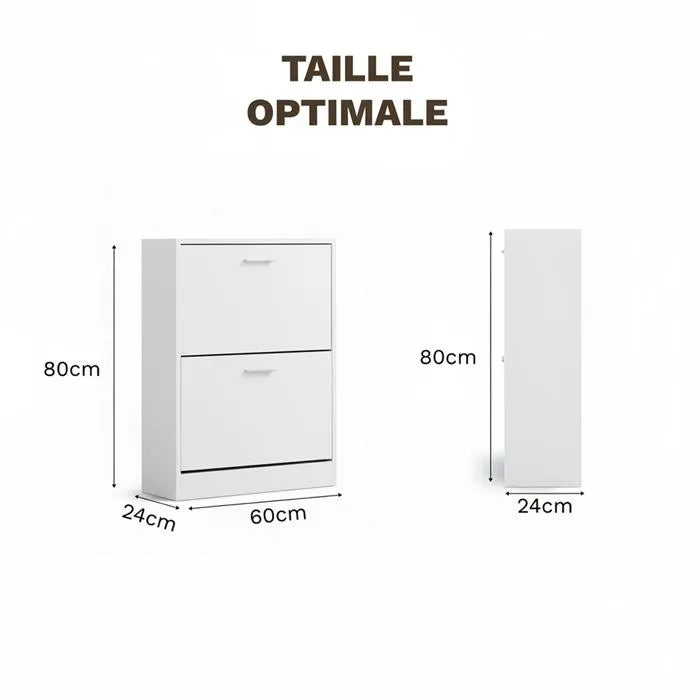 Meuble à Chaussures 12 Paires 2 Abattants – Armoire Étroite 24 cm Gain de Place – Meuble Entrée Bois Blanc 60x24x80 cm