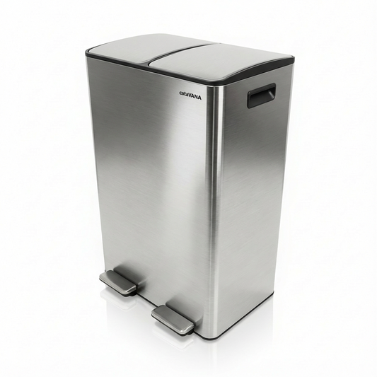 Poubelle Double Compartiment 2 x 30L, Pédales Métal, 2 Seaux Plastique, Fermeture Douceur, Hermétique