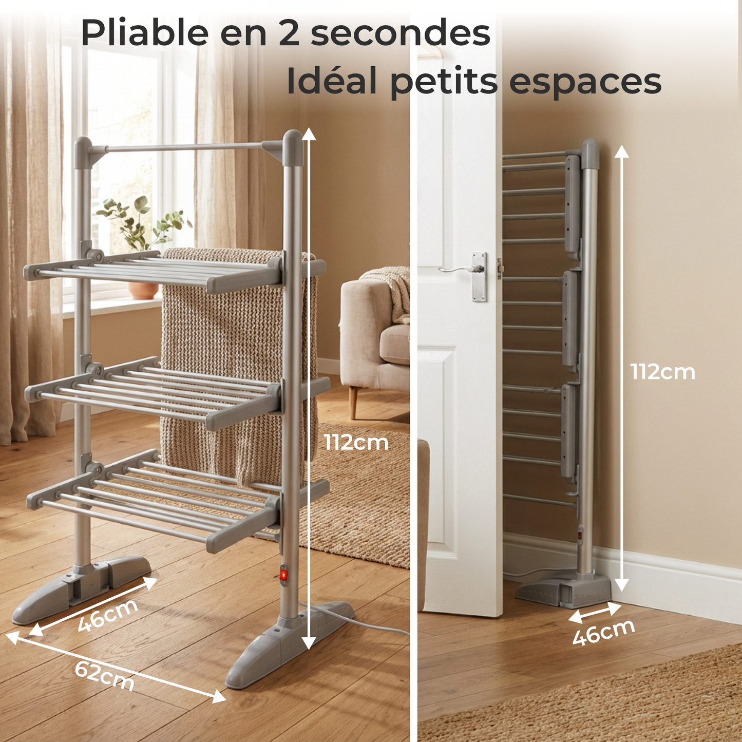 Sèche-Linge Électrique – Étendoir Pliant 3 Niveaux