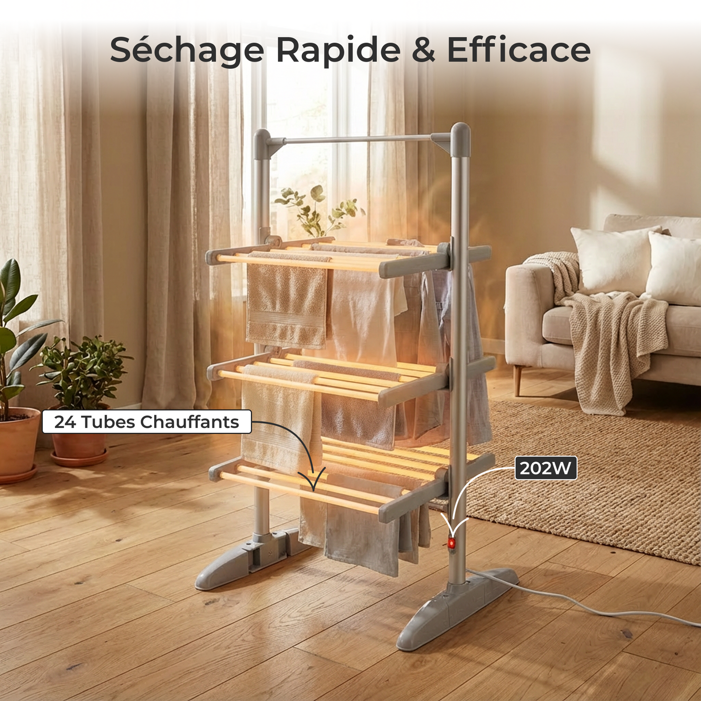 Sèche-Linge Électrique – Étendoir Pliant 3 Niveaux
