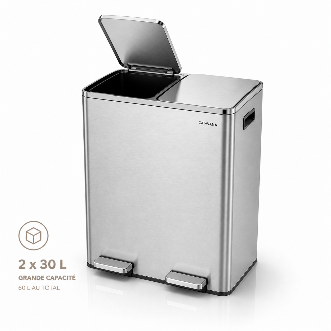 Poubelle Double Compartiment 2 x 30L, Pédales Métal, 2 Seaux Plastique, Fermeture Douceur, Hermétique
