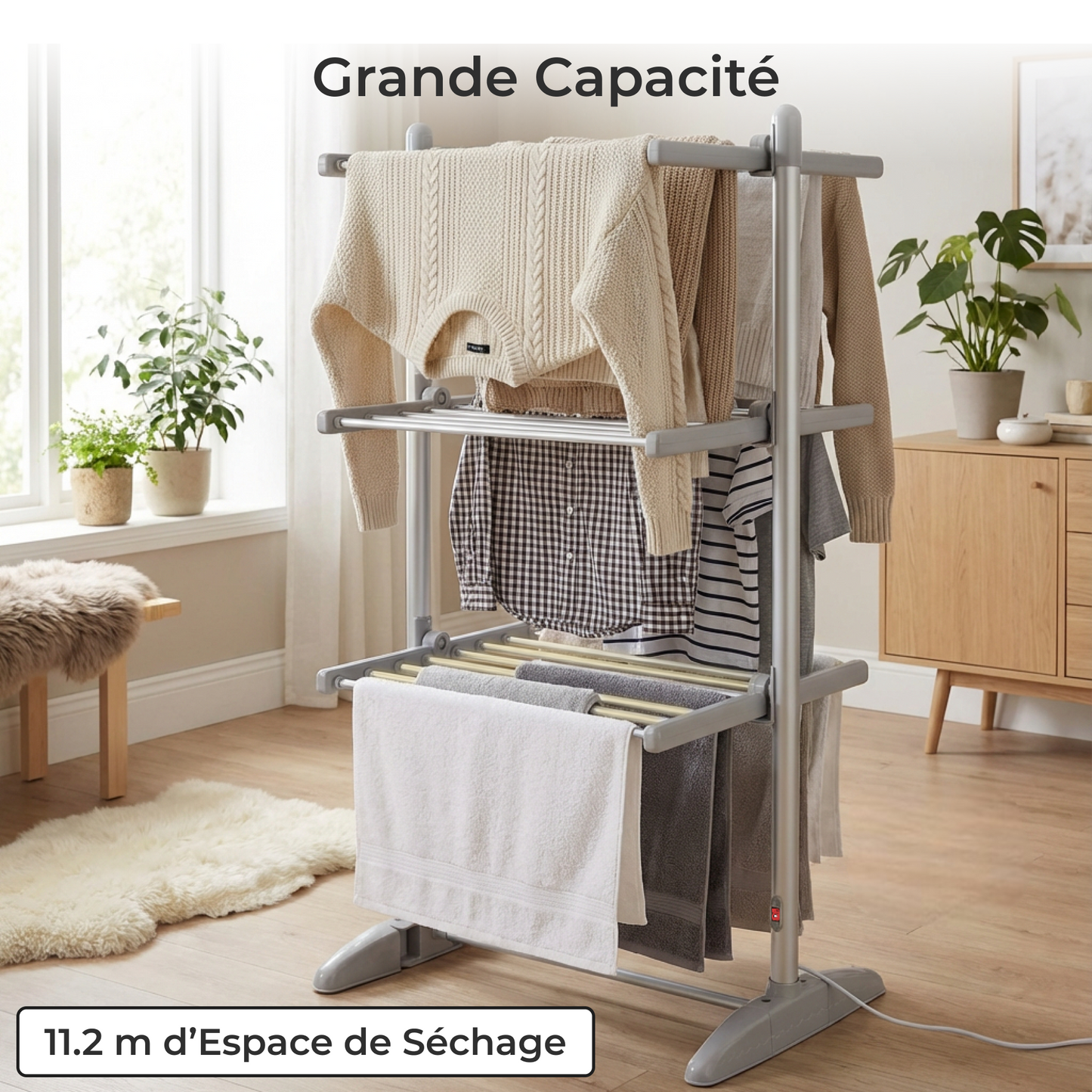 Sèche-Linge Électrique – Étendoir Pliant 3 Niveaux