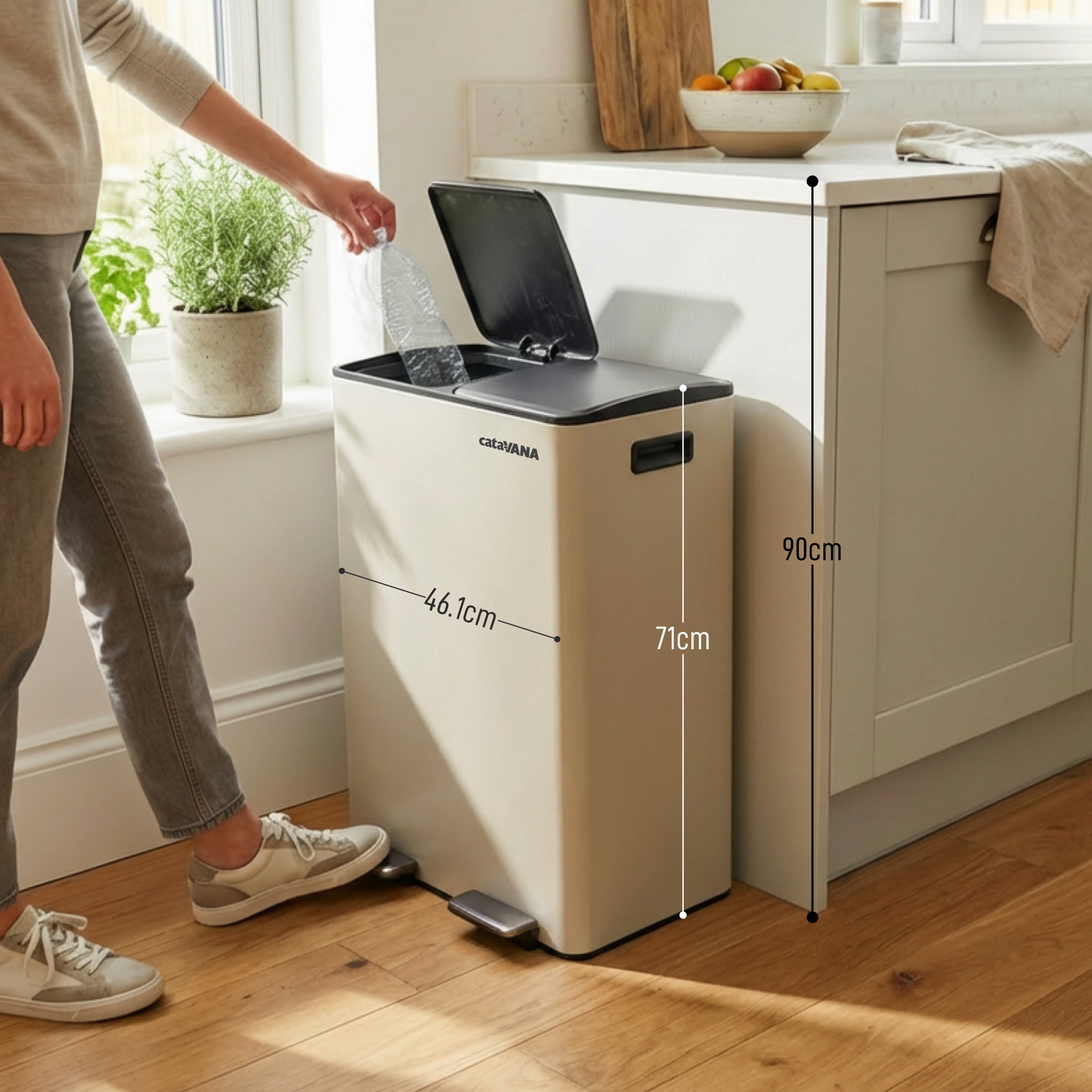Poubelle Double Compartiment 2 x 30L, Pédales Métal, 2 Seaux Plastique, Fermeture Douceur, Hermétique