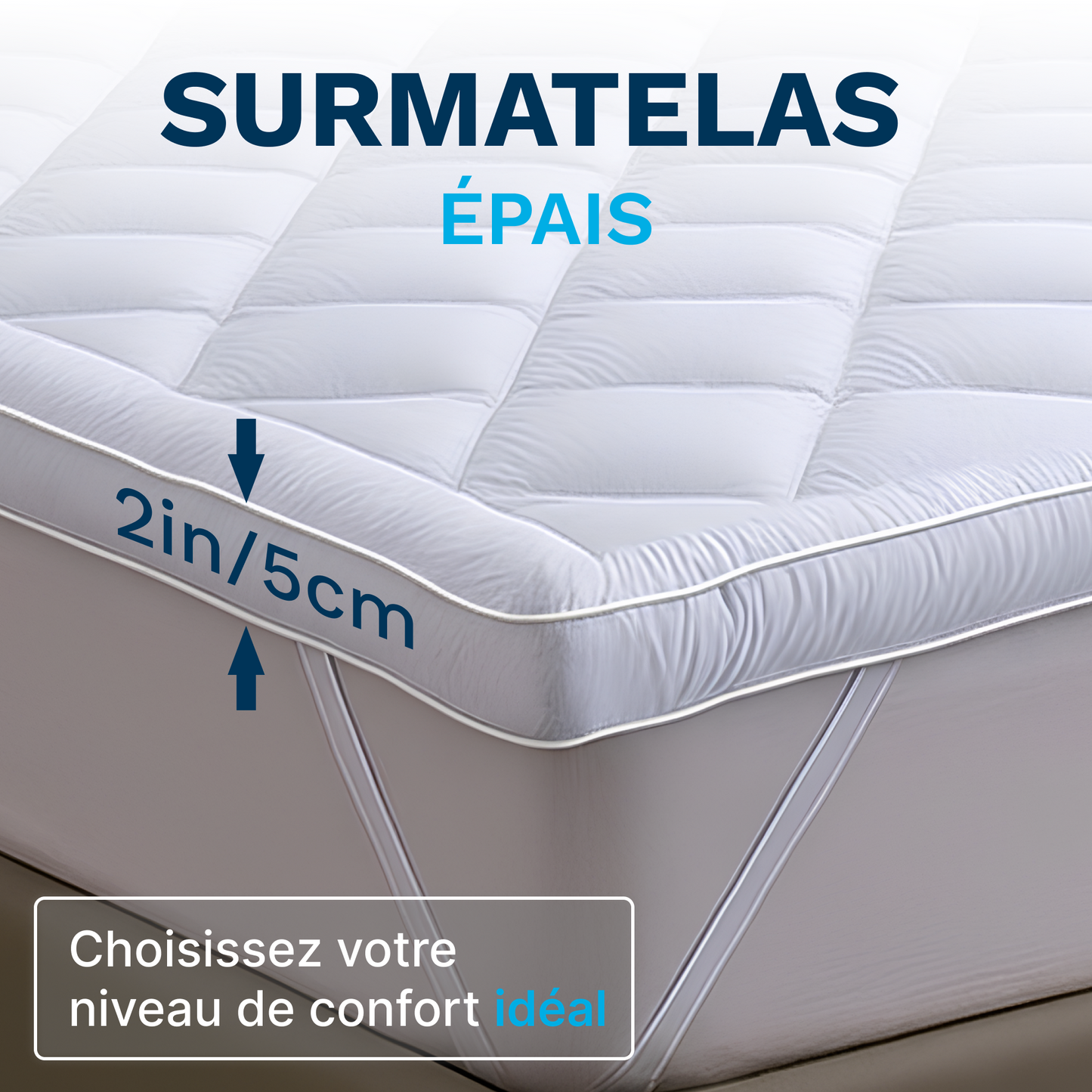Surmatelas Confort 800gsm- Microfibre Respirante, Hypoallergénique, Anti-acariens - Antidérapant