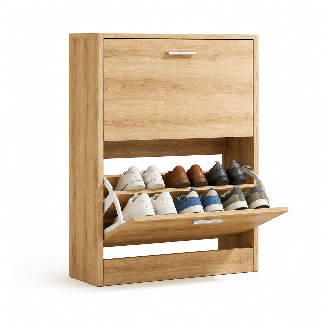 Meuble à Chaussures 12 Paires 2 Abattants – Armoire Étroite 24 cm Gain de Place – Meuble Entrée Bois clair 60x24x80 cm