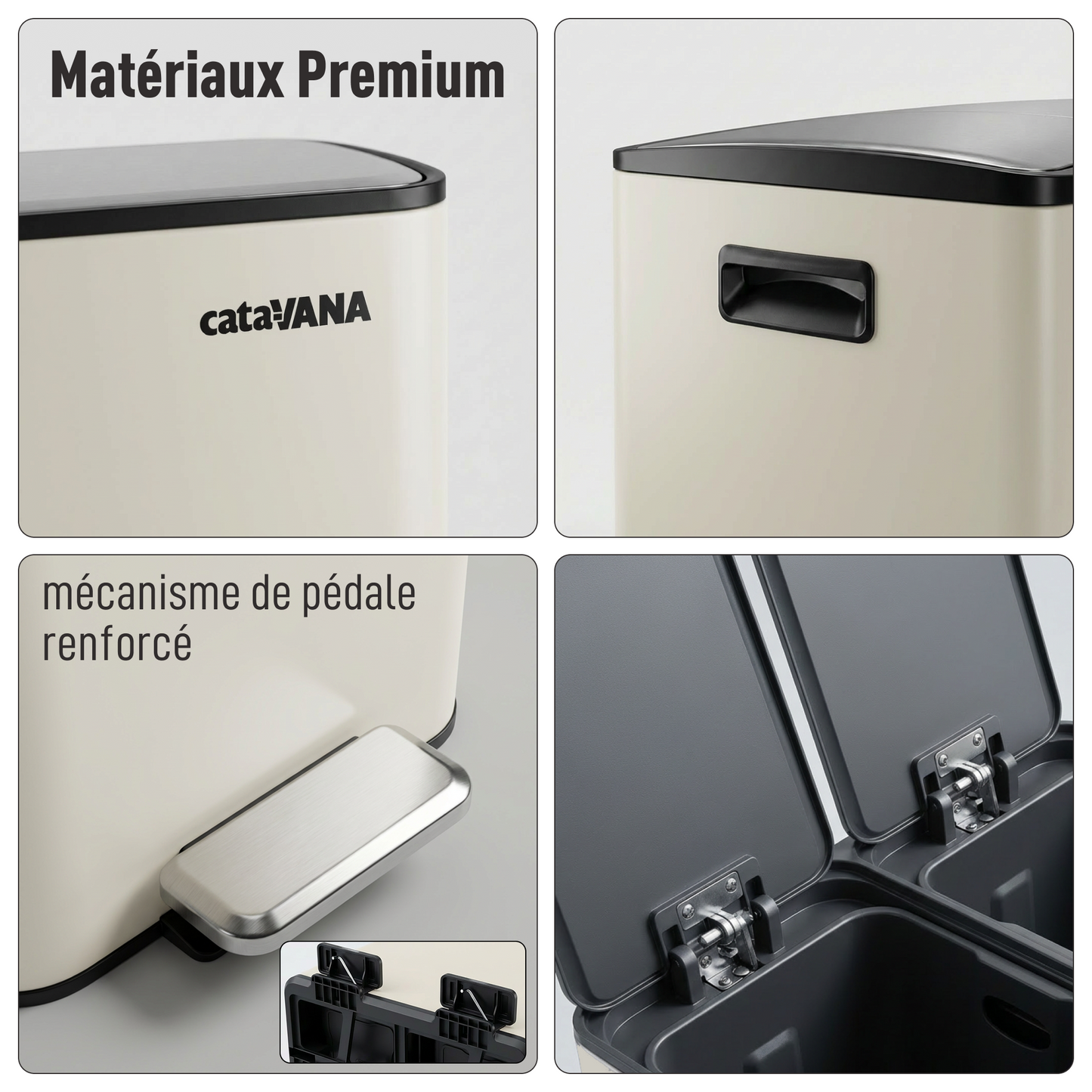 Poubelle Double Compartiment 2 x 30L, Pédales Métal, 2 Seaux Plastique, Fermeture Douceur, Hermétique