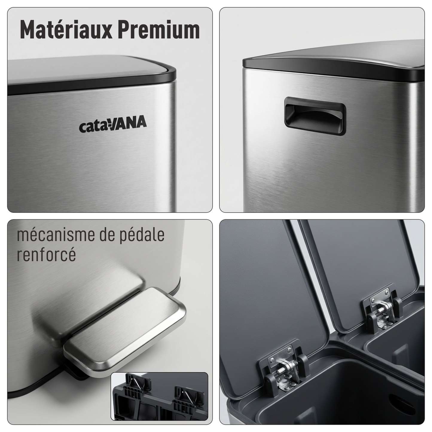 Poubelle Double Compartiment 2 x 30L, Pédales Métal, 2 Seaux Plastique, Fermeture Douceur, Hermétique