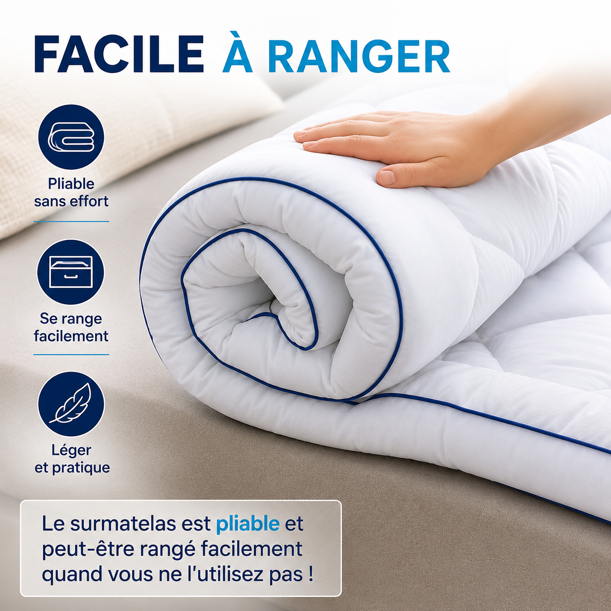 Surmatelas Confort 1000g - Microfibre Respirante, Hypoallergénique, Anti-acariens - Antidérapant