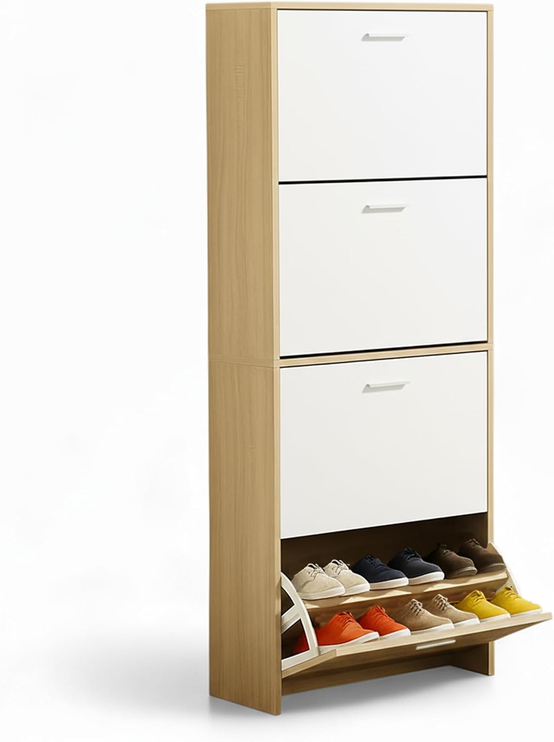 Meuble à Chaussures 24 Paires 4 Abattants – Armoire Étroite 24 cm Gain de Place – Meuble Entrée Blanc Bois 60x24x150 cm