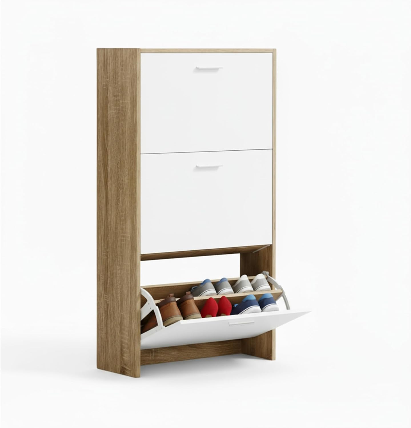 Meuble de Rangement à Chaussures - 18 Paires - 3 abattants - Dimensions : L60xP24x1130 cm - Bois Blanc