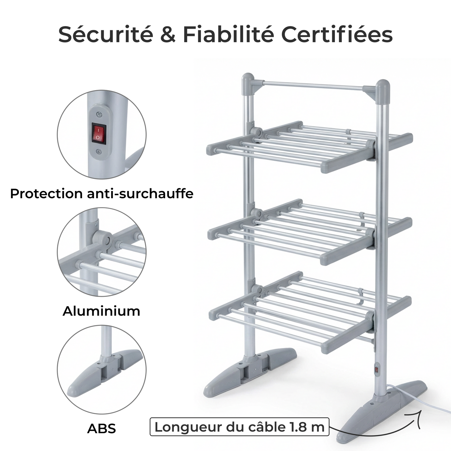 Sèche-Linge Électrique – Étendoir Pliant 3 Niveaux