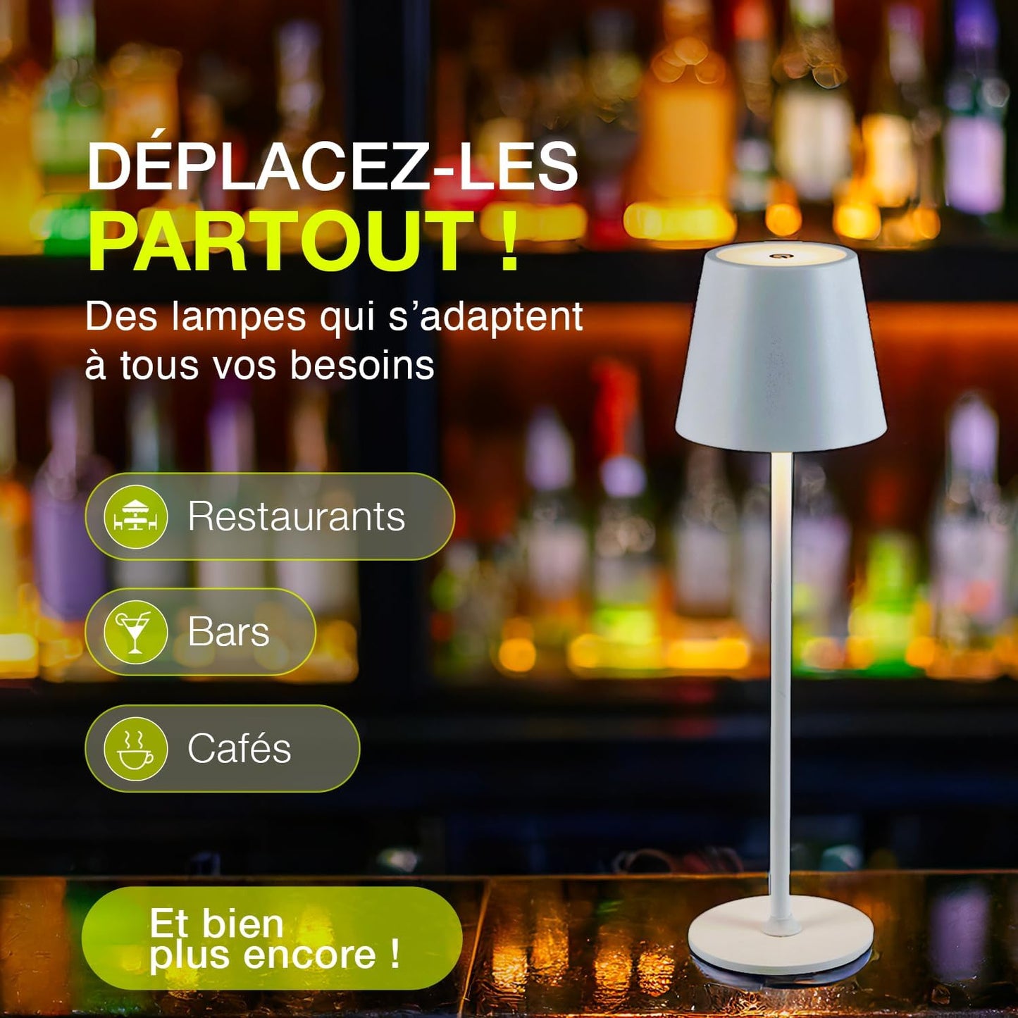 Lampe de Table LED Sans Fil Rechargeable – Tactile Variateur USB-C IP44 Intérieur Extérieur Métal