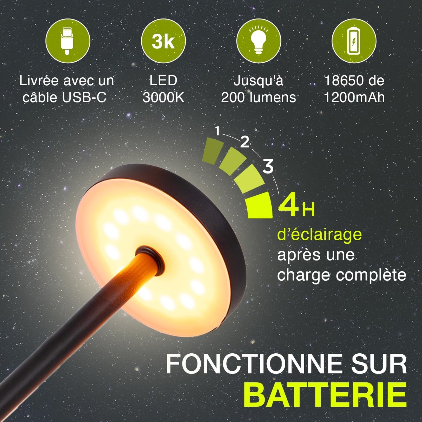 Lampe de Table LED Sans Fil Rechargeable Design Minimaliste – Tactile Variateur USB-C IP44 Métal