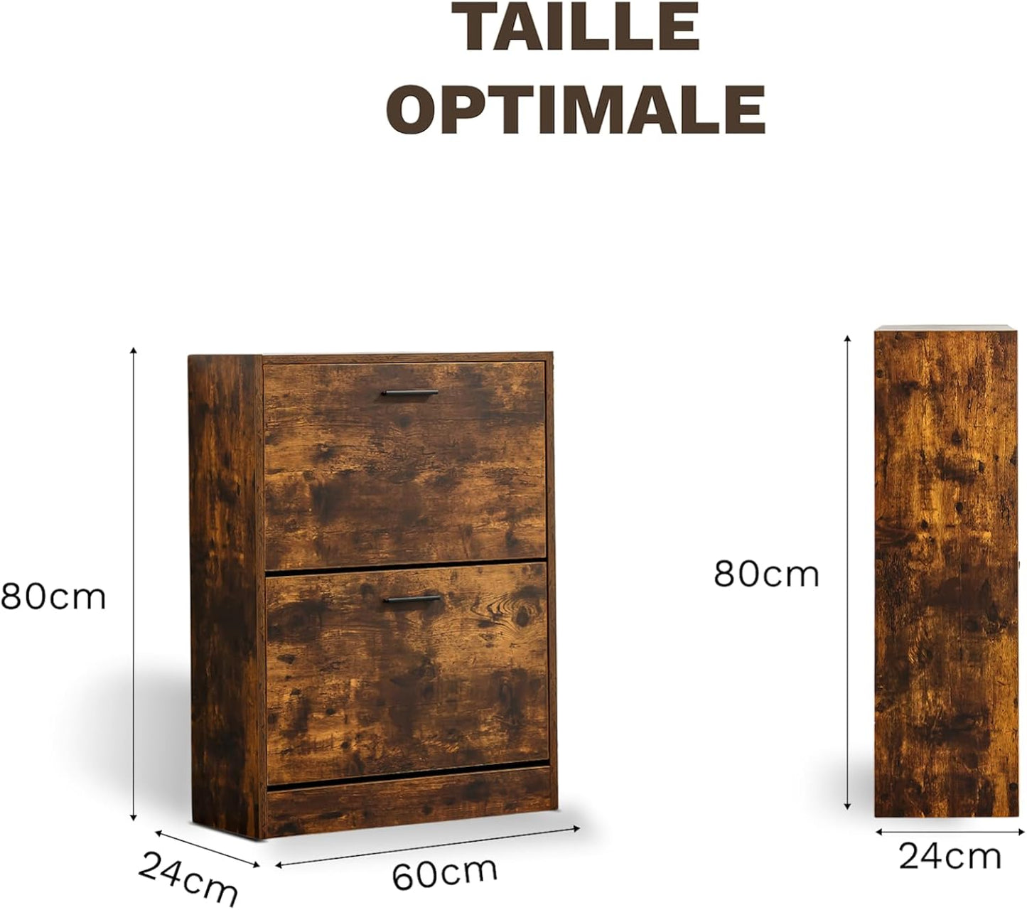 Meuble à Chaussures 12 Paires 2 Abattants – Armoire Étroite 24 cm Gain de Place – Meuble Entrée Bois Rustique 60x24x80 cm