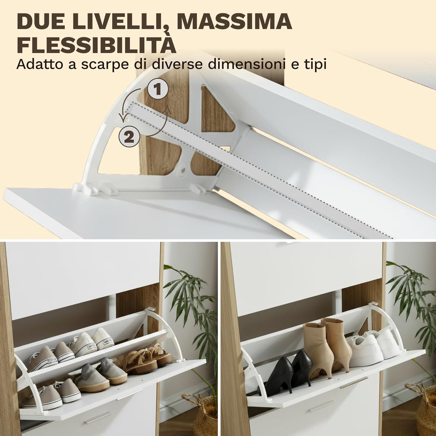 Meuble de Rangement à Chaussures - 18 Paires - 3 abattants - Dimensions : L60xP24x1130 cm - Bois Blanc