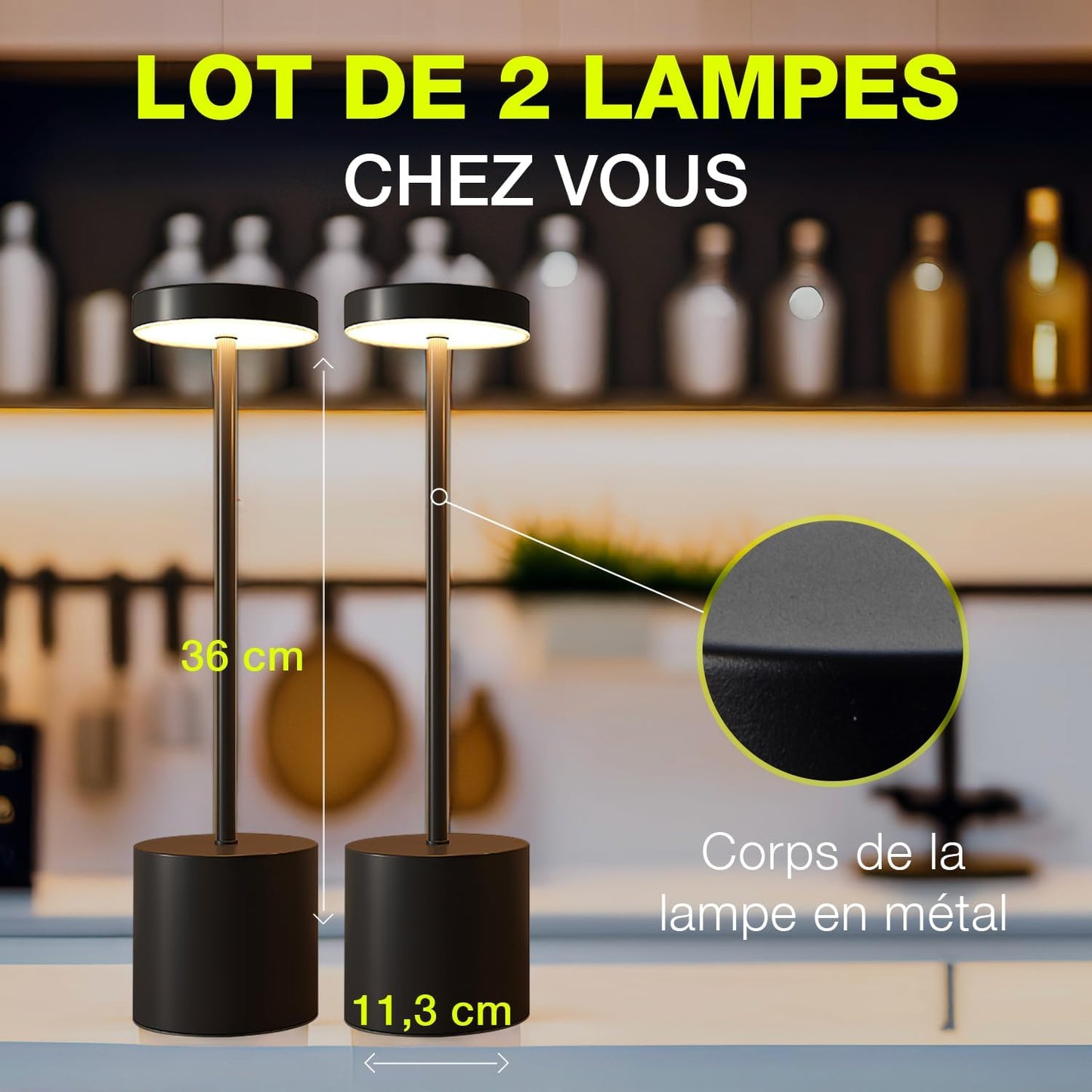 Lampe de Table LED Sans Fil Rechargeable Design Minimaliste – Tactile Variateur USB-C IP44 Métal