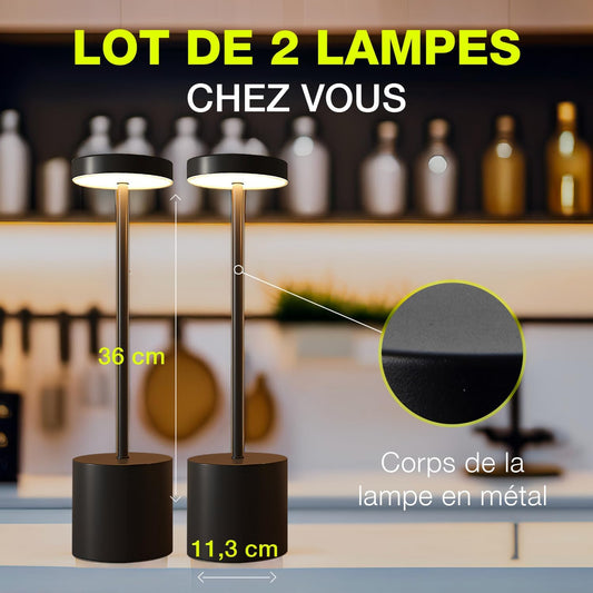 Lampe de Table LED Sans Fil Rechargeable Design Minimaliste – Tactile Variateur USB-C IP44 Métal