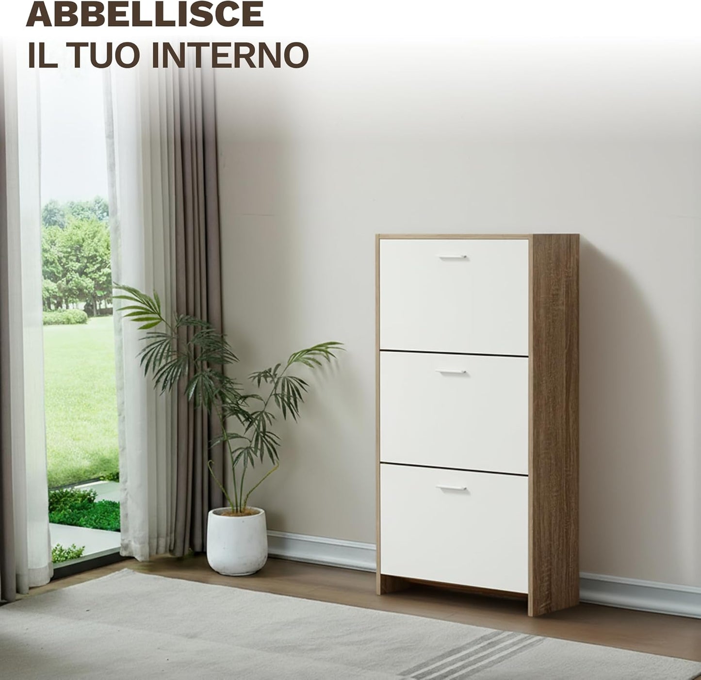 Meuble de Rangement à Chaussures - 18 Paires - 3 abattants - Dimensions : L60xP24x1130 cm - Bois Blanc