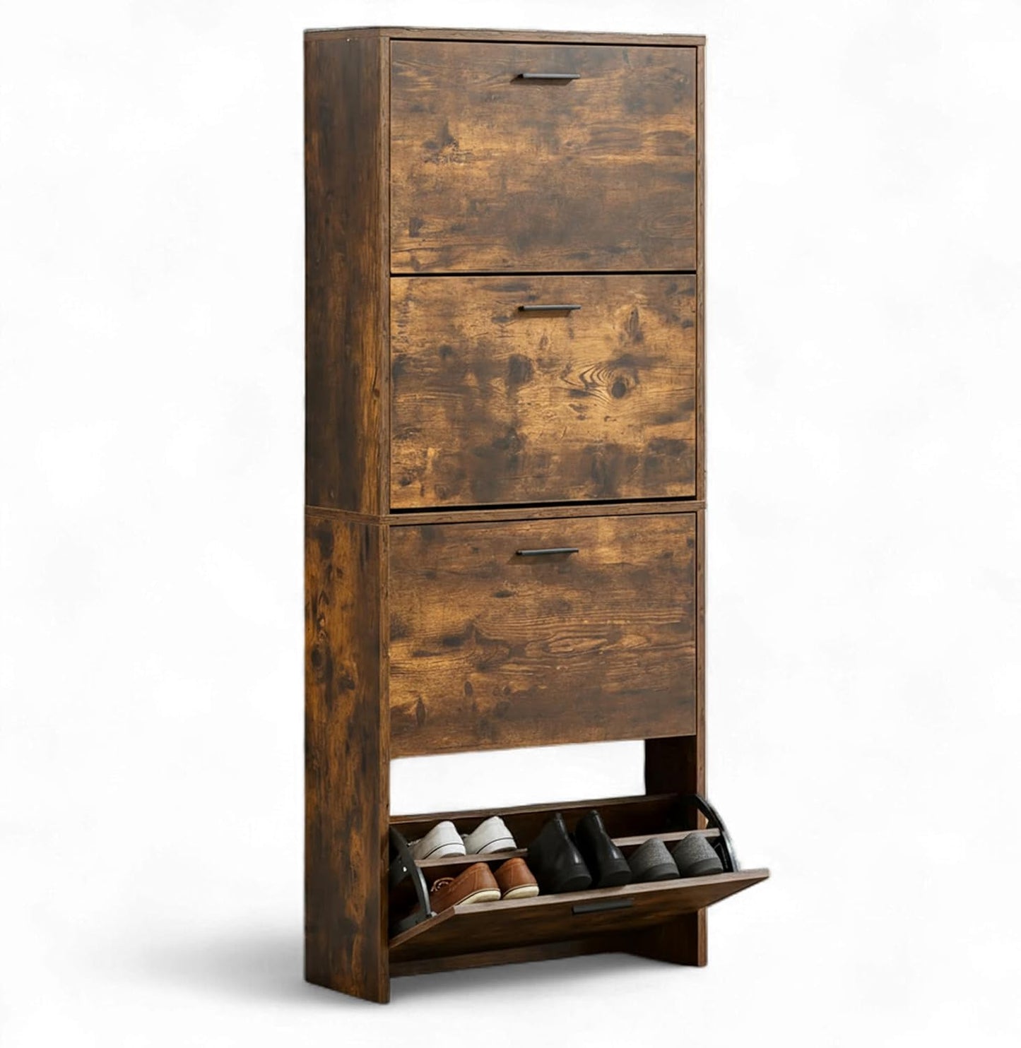 Meuble à Chaussures 24 Paires 4 Abattants – Armoire Étroite 24 cm Gain de Place – Meuble Entrée Bois Rustique 60x24x150 cm