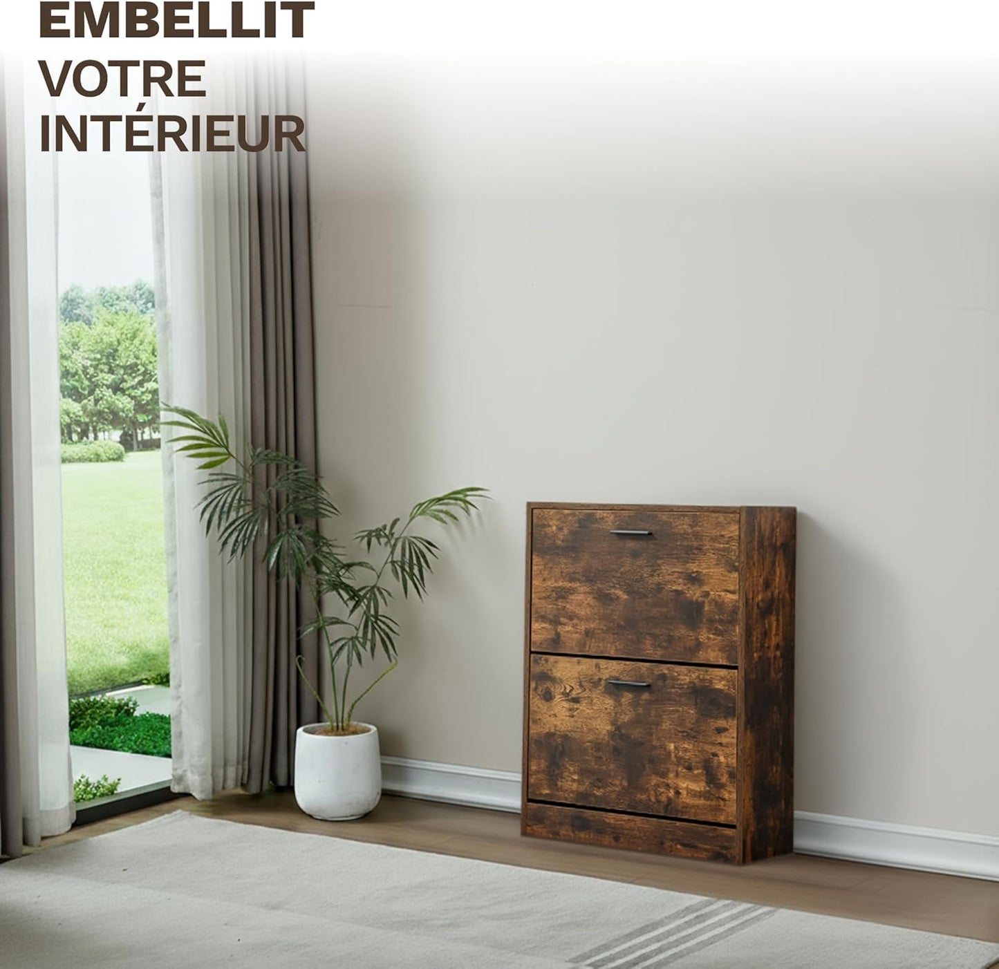 Meuble à Chaussures 12 Paires 2 Abattants – Armoire Étroite 24 cm Gain de Place – Meuble Entrée Bois Rustique 60x24x80 cm