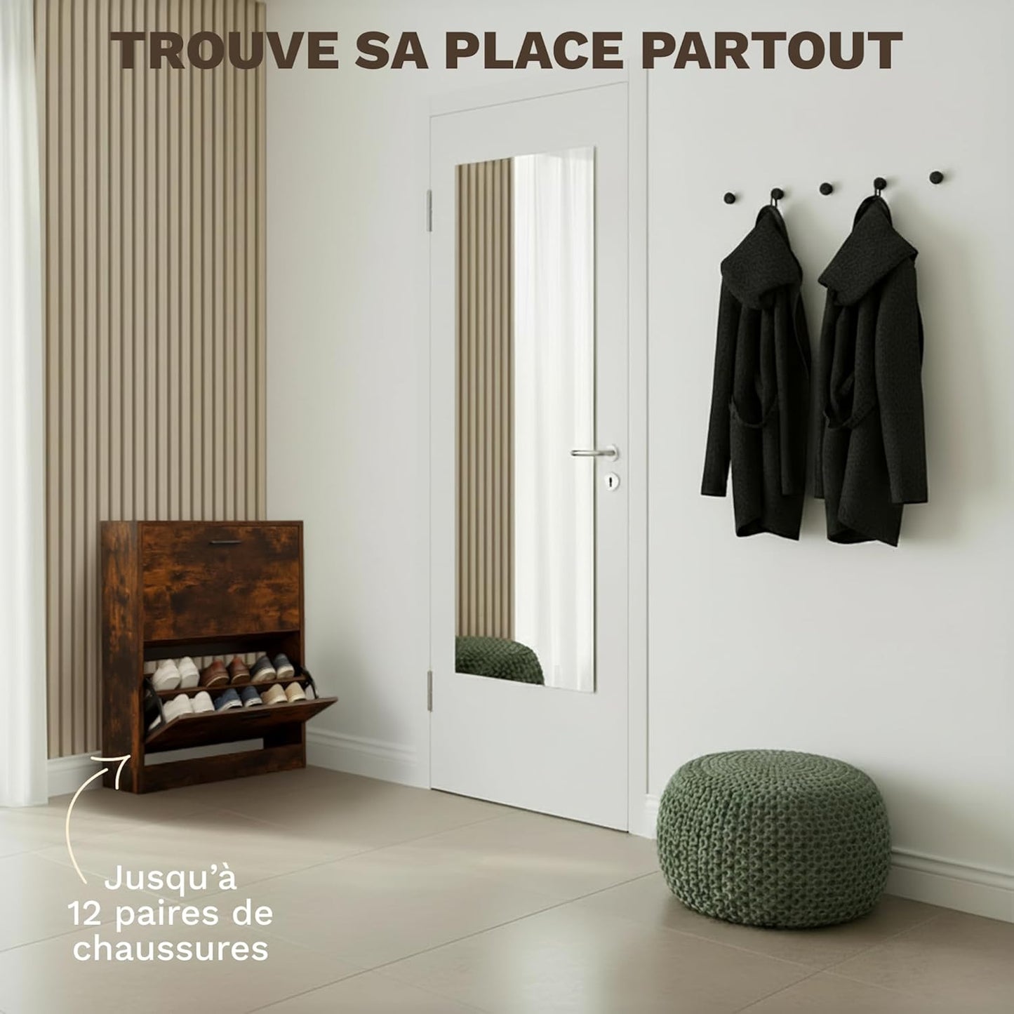 Meuble à Chaussures 12 Paires 2 Abattants – Armoire Étroite 24 cm Gain de Place – Meuble Entrée Bois Rustique 60x24x80 cm