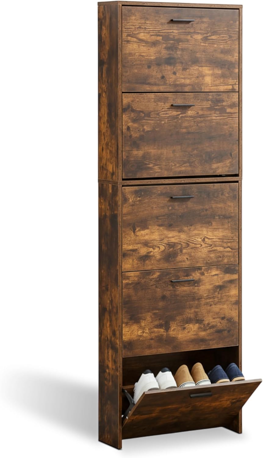 Meuble de Rangement à Chaussures - 15 Paires - 5 abattants - Dimensions : L60xP24xH180 cm - Couleur Rustique