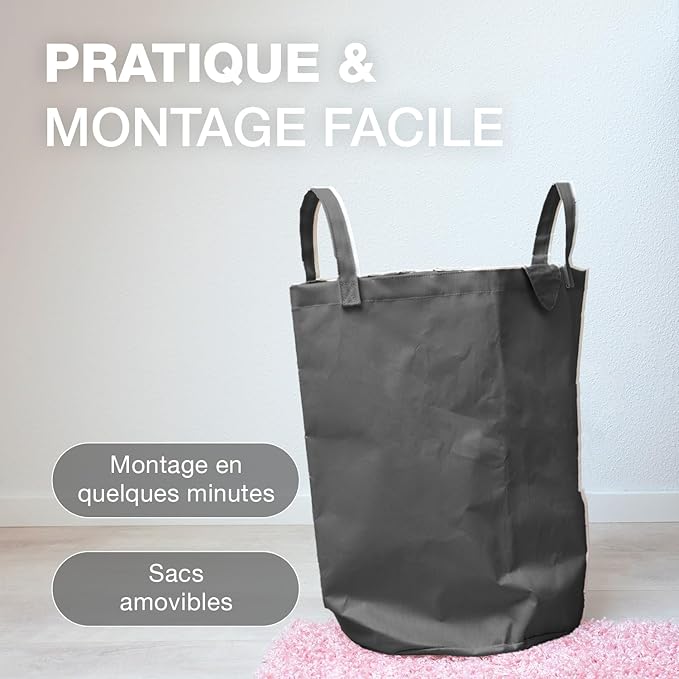 Panier à Linge en Bambou Noir avec Couvercle – Corbeille à Linge 140 L avec Double Sacs et Poignées
