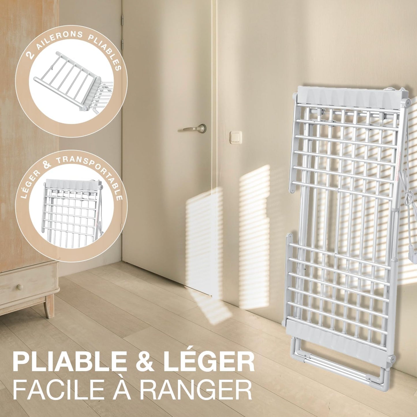 Séchoir Électrique XXL 1,6m - 230W - Température 45-55°C - Séchage Rapide Jusqu'à 15kg - Câble 1,4m - Idéal pour Intérieur