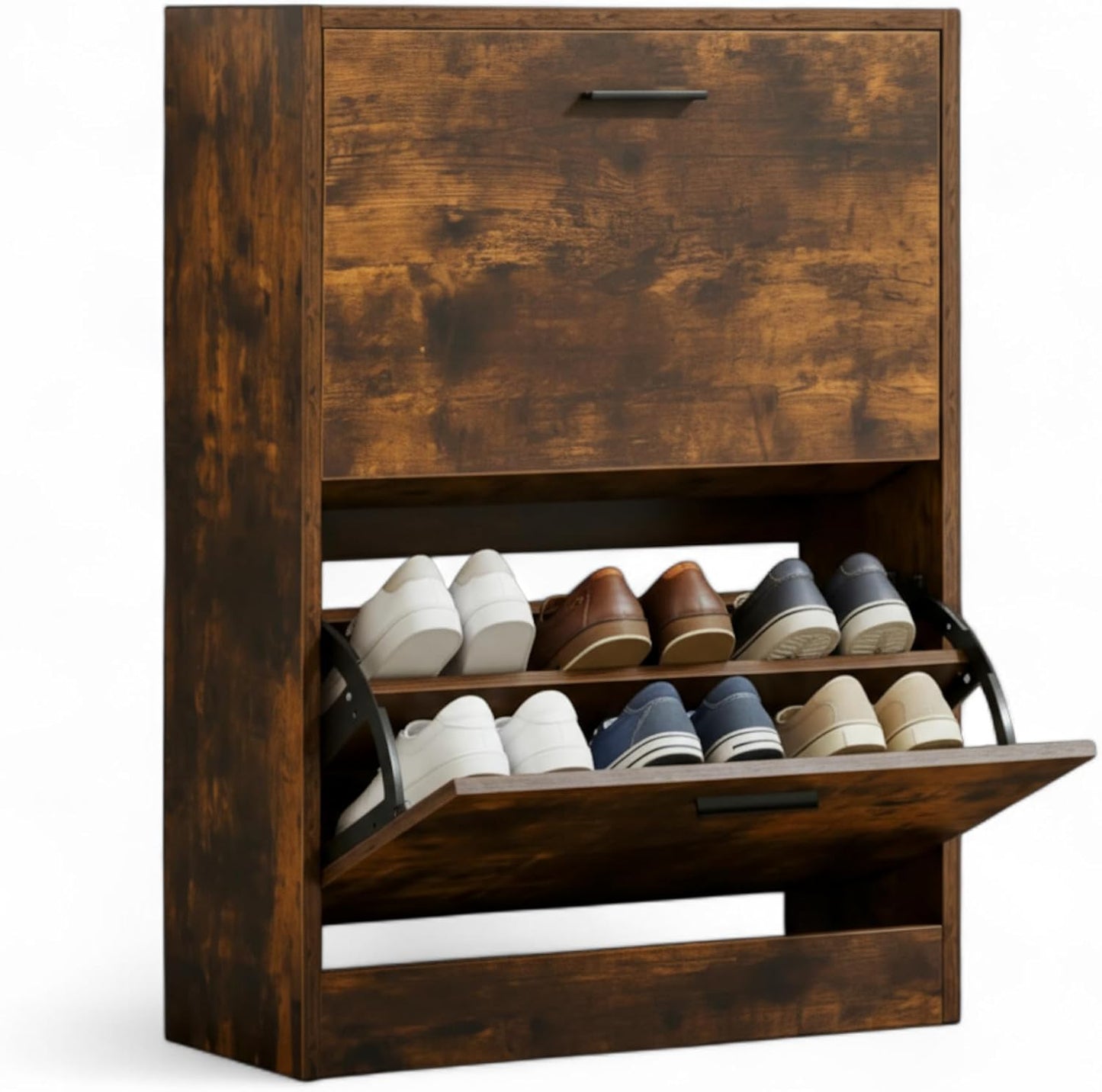 Meuble à Chaussures 12 Paires 2 Abattants – Armoire Étroite 24 cm Gain de Place – Meuble Entrée Bois Rustique 60x24x80 cm
