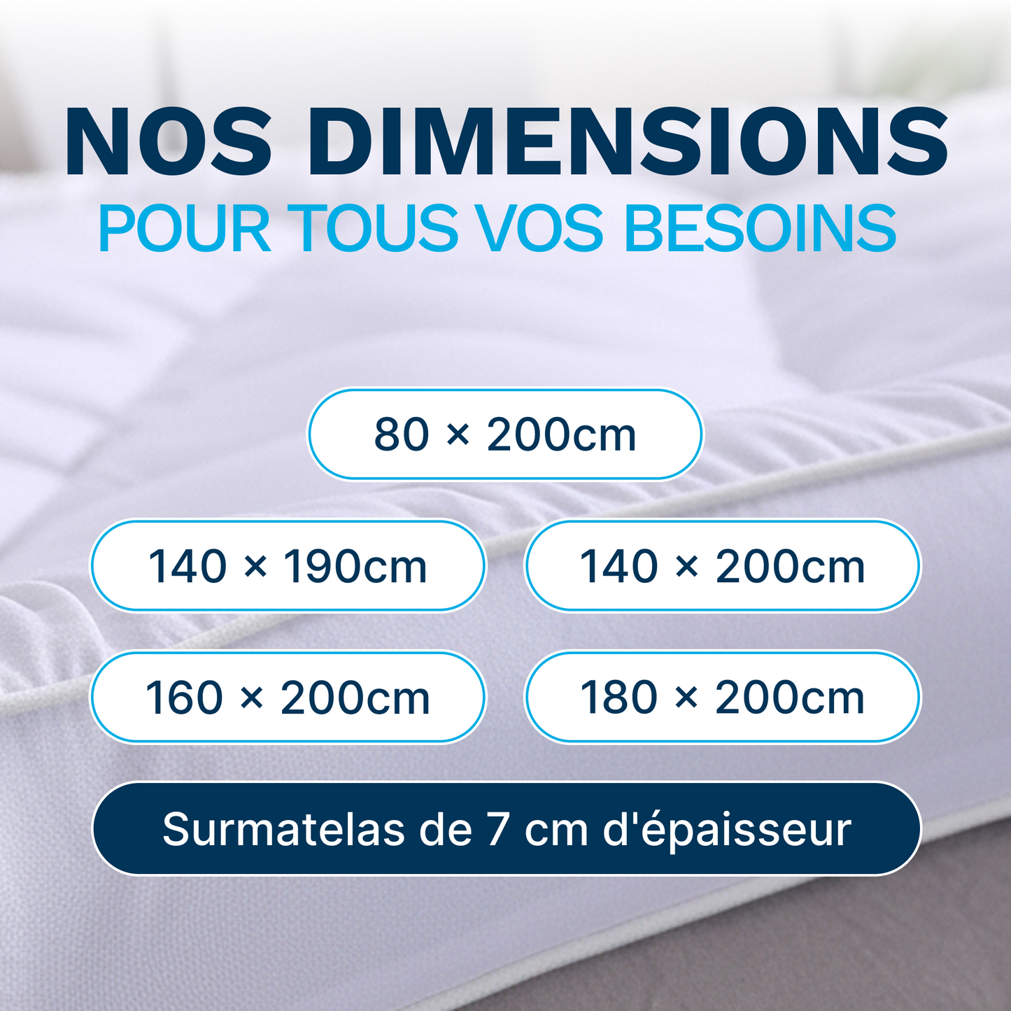 Surmatelas Confort 800gsm- Microfibre Respirante, Hypoallergénique, Anti-acariens - Antidérapant