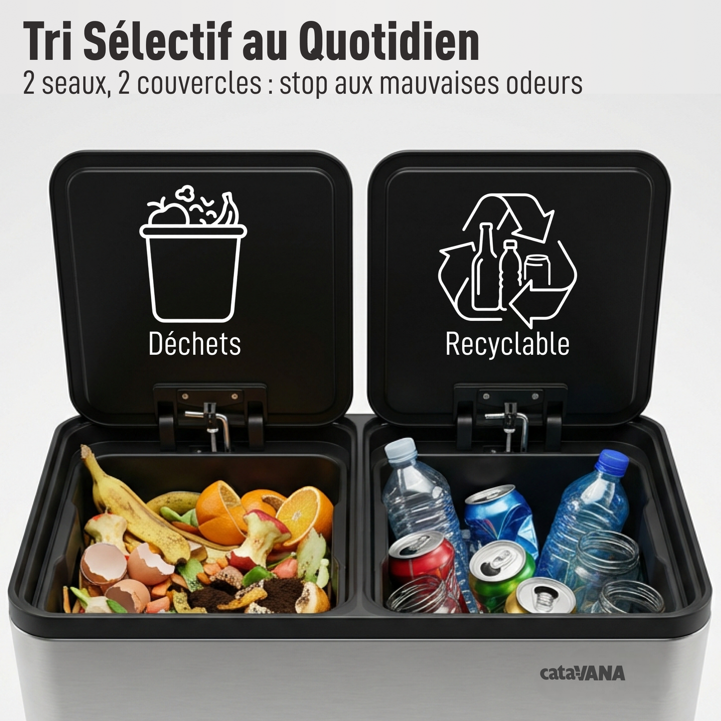 Poubelle Double Compartiment 2 x 30L, Pédales Métal, 2 Seaux Plastique, Fermeture Douceur, Hermétique