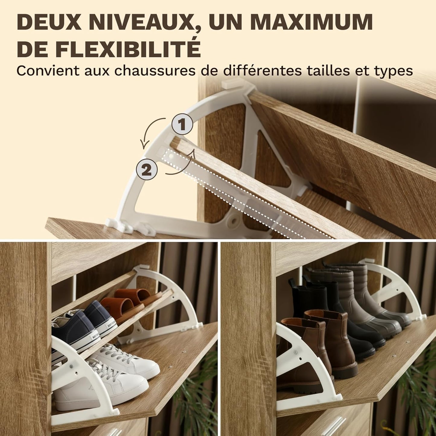 Meuble à Chaussures 24 Paires 4 Abattants – Armoire Étroite 24 cm Gain de Place – Meuble Entrée Bois clair 60x24x150 cm