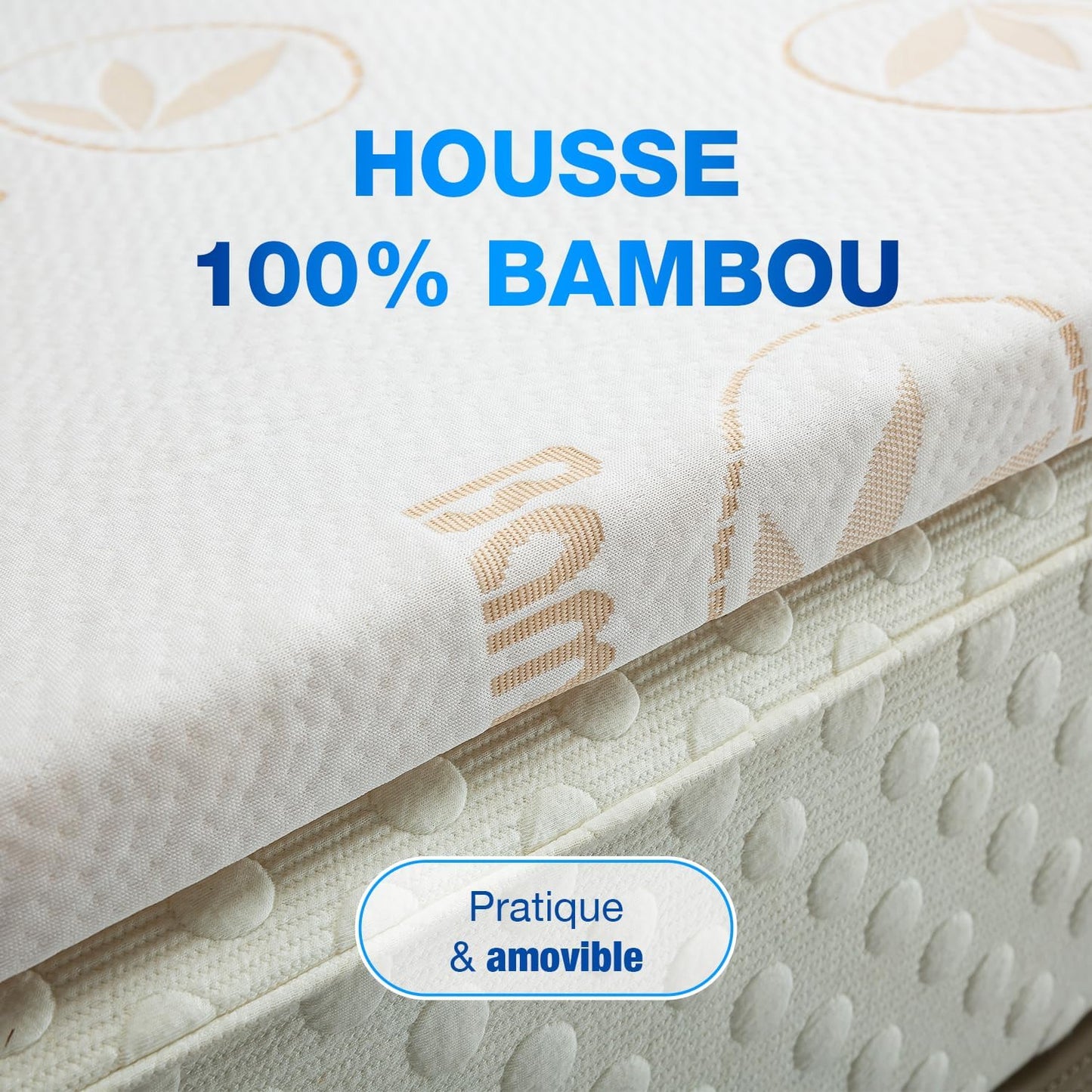 Surmatelas Mémoire de Forme 5 cm + Housse Bambou - Ergonomique, 13 Zones, Idéal Matelas 2 Places