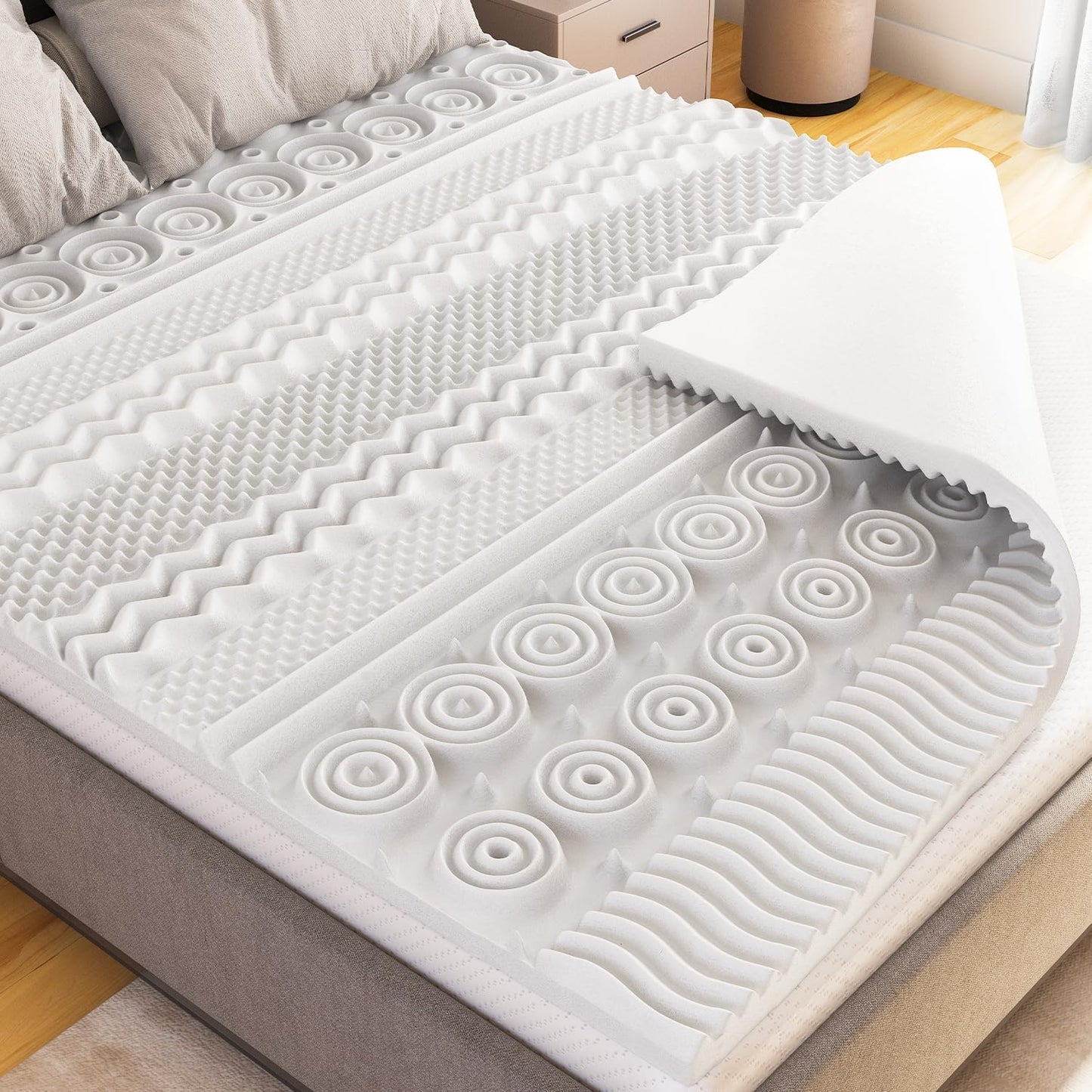 Surmatelas Mémoire de Forme 5 cm -  Ergonomique, 13 Zones de Soutien, Idéal Matelas