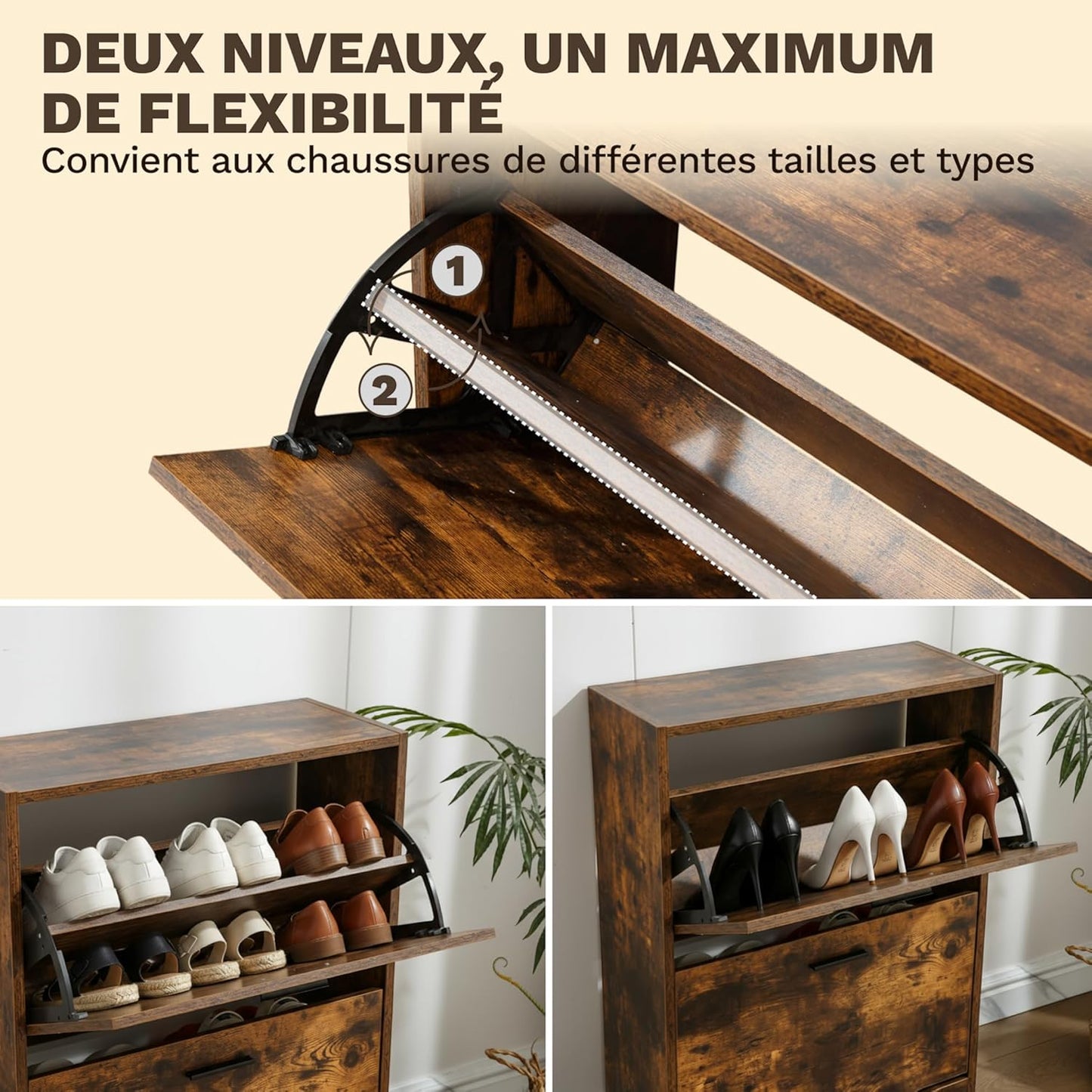 Meuble à Chaussures 12 Paires 2 Abattants – Armoire Étroite 24 cm Gain de Place – Meuble Entrée Bois Rustique 60x24x80 cm