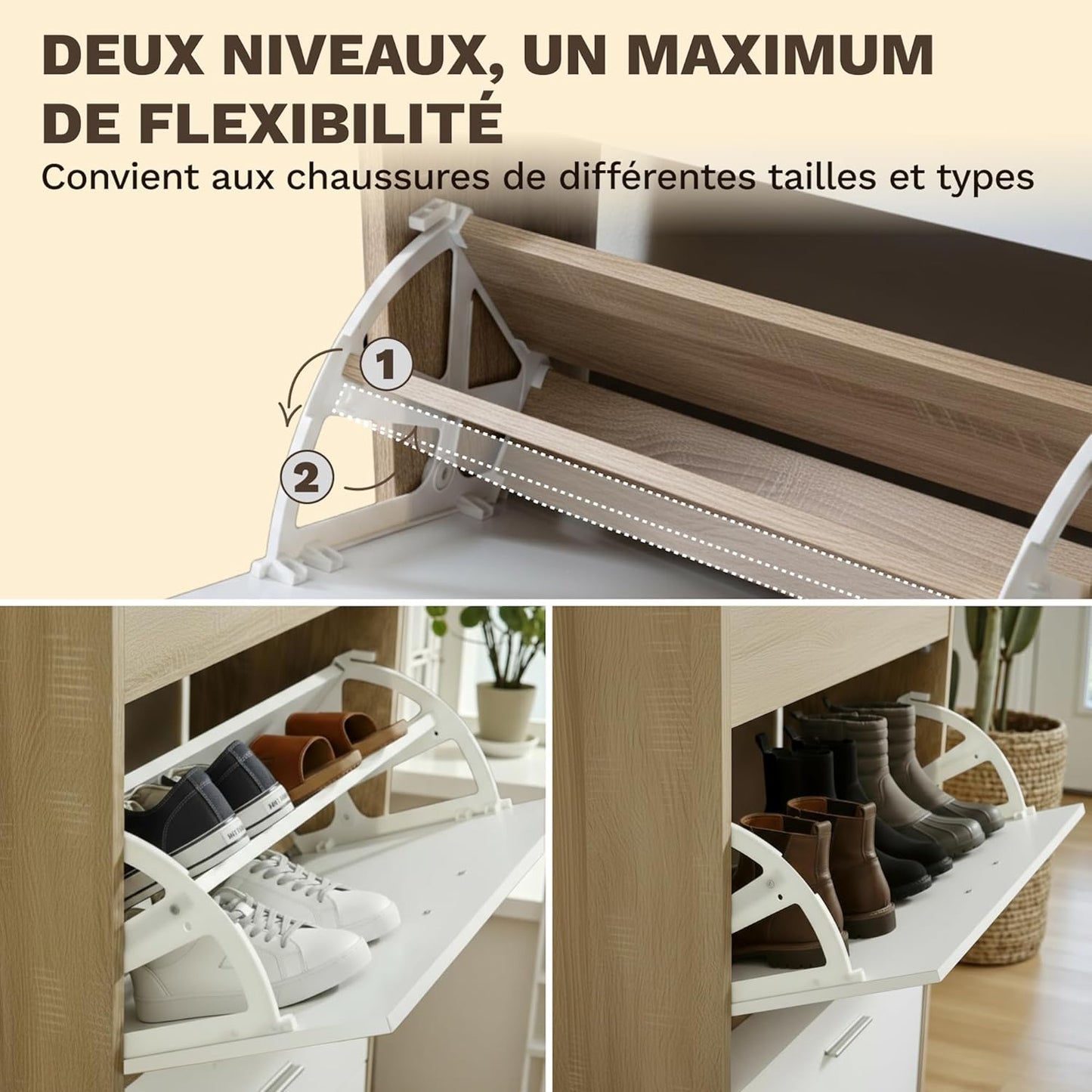 Meuble à Chaussures 24 Paires 4 Abattants – Armoire Étroite 24 cm Gain de Place – Meuble Entrée Blanc Bois 60x24x150 cm