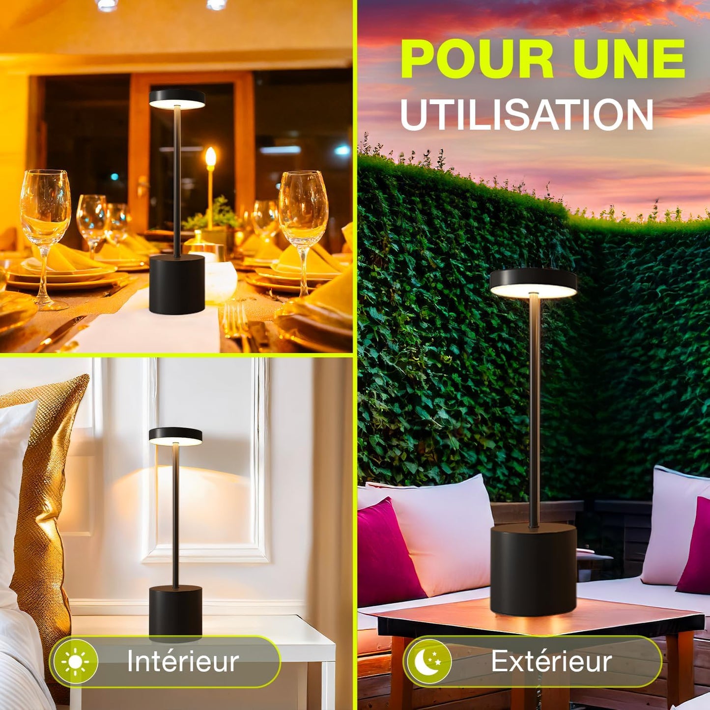 Lampe de Table LED Sans Fil Rechargeable Design Minimaliste – Tactile Variateur USB-C IP44 Métal