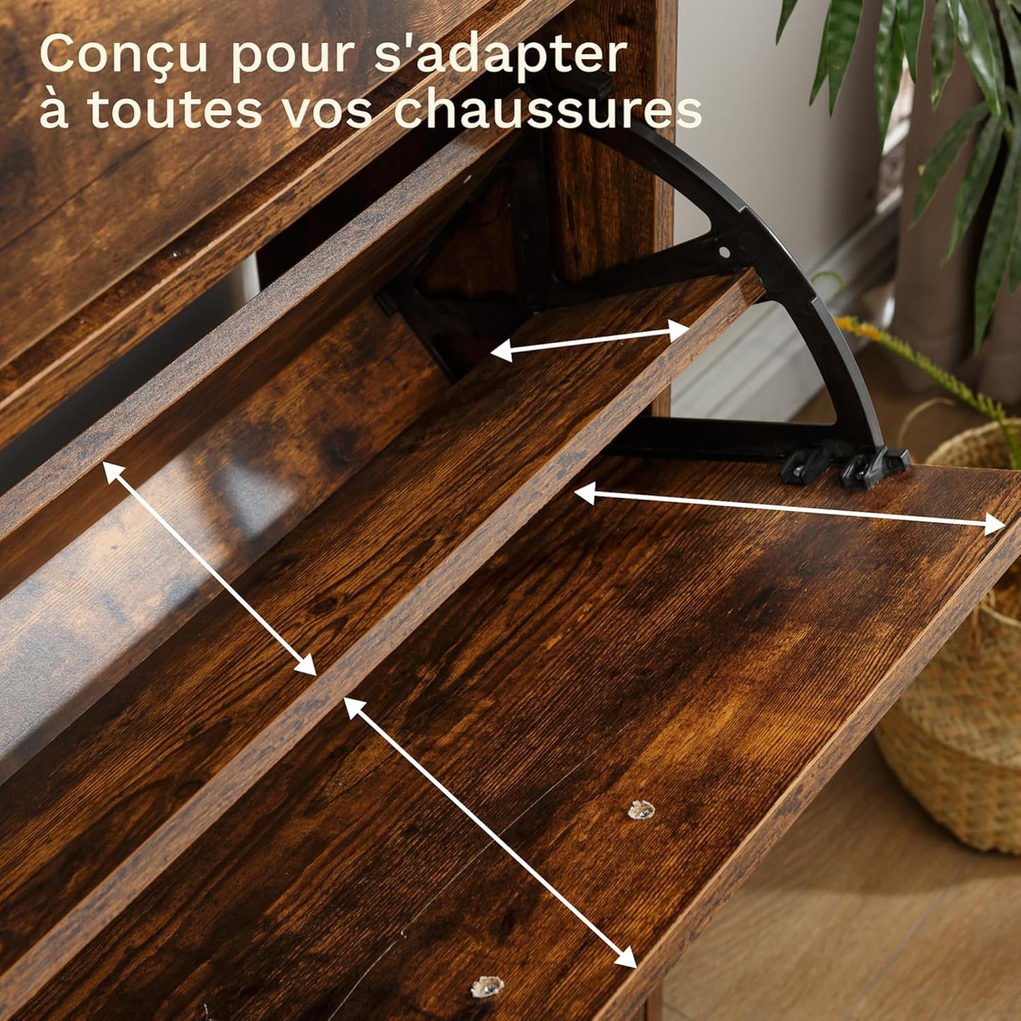 Meuble à Chaussures 24 Paires 4 Abattants – Armoire Étroite 24 cm Gain de Place – Meuble Entrée Bois Rustique 60x24x150 cm