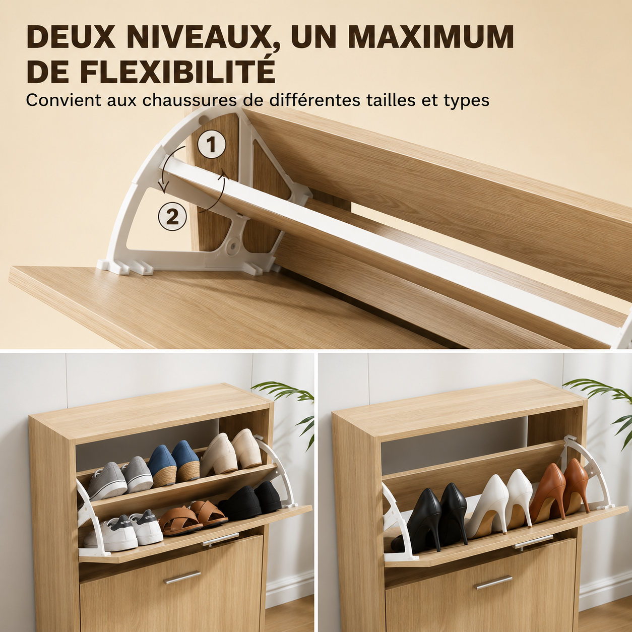 Meuble à Chaussures 12 Paires 2 Abattants – Armoire Étroite 24 cm Gain de Place – Meuble Entrée Bois clair 60x24x80 cm
