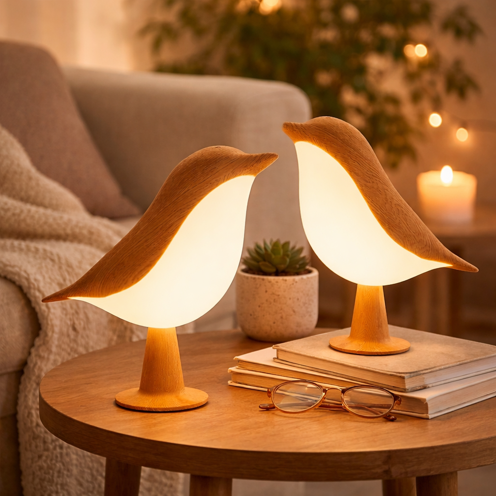 Lot de 2 Lampes de Nuit Tactiles Oiseau - LED - 6W, 3 Couleurs Ajustables - ABS+PC - Autonomie 8-10h - Blanc