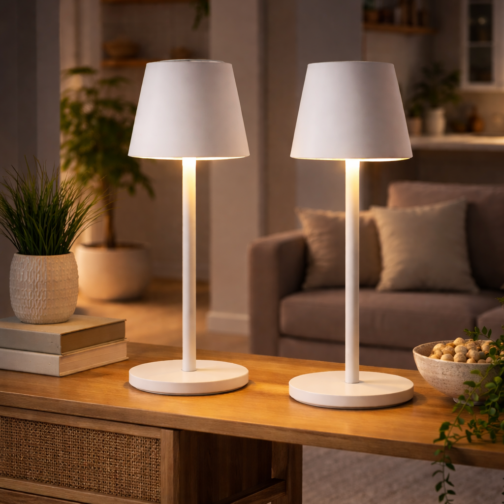Lampe de Table LED Sans Fil Rechargeable – Tactile Variateur USB-C IP44 Intérieur Extérieur Métal