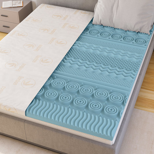 Surmatelas 5 CM- Mousse à Mémoire de Forme avec Gel + Housse Bambou - Confort Ergonomique avec 13 Zones de