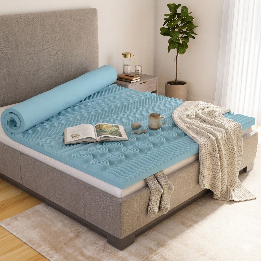 Surmatelas - Mousse à Mémoire de Forme 5 cm avec Gel - Confort Ergonomique avec 13 Zones de Soutien