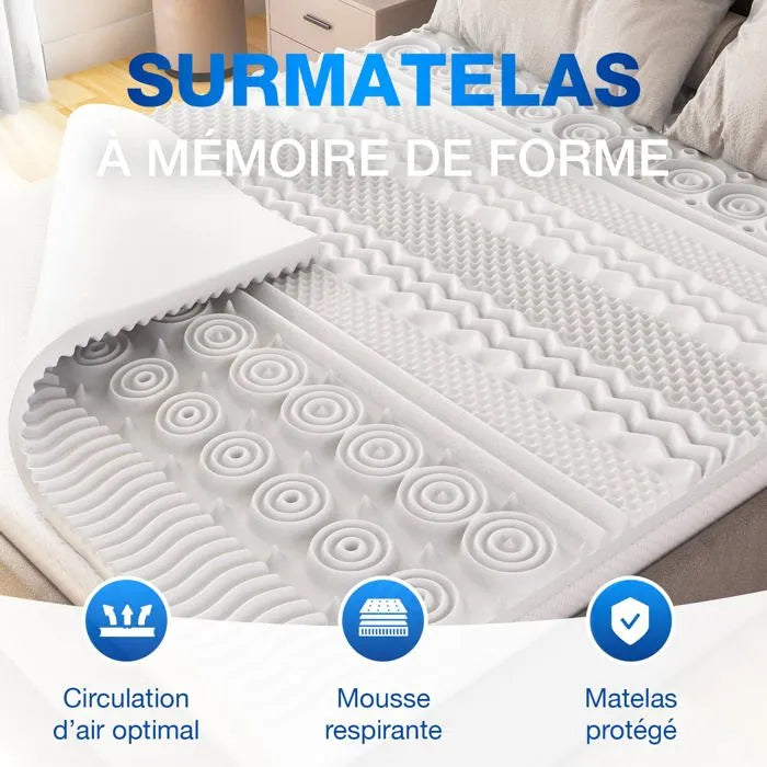 Surmatelas Mémoire de Forme 5 cm -  Ergonomique, 13 Zones de Soutien, Idéal Matelas