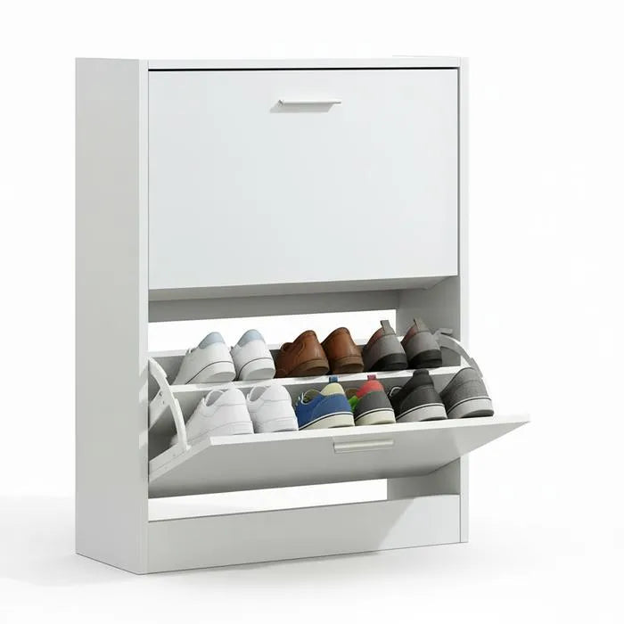 Meuble à Chaussures 12 Paires 2 Abattants – Armoire Étroite 24 cm Gain de Place – Meuble Entrée Bois Blanc 60x24x80 cm