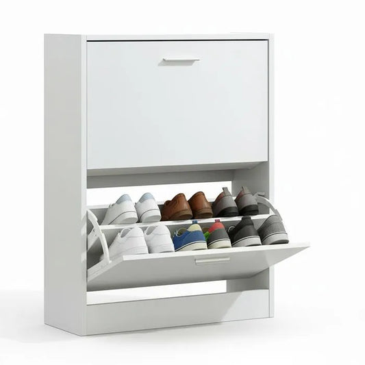 Meuble à Chaussures 12 Paires 2 Abattants – Armoire Étroite 24 cm Gain de Place – Meuble Entrée Bois Blanc 60x24x80 cm
