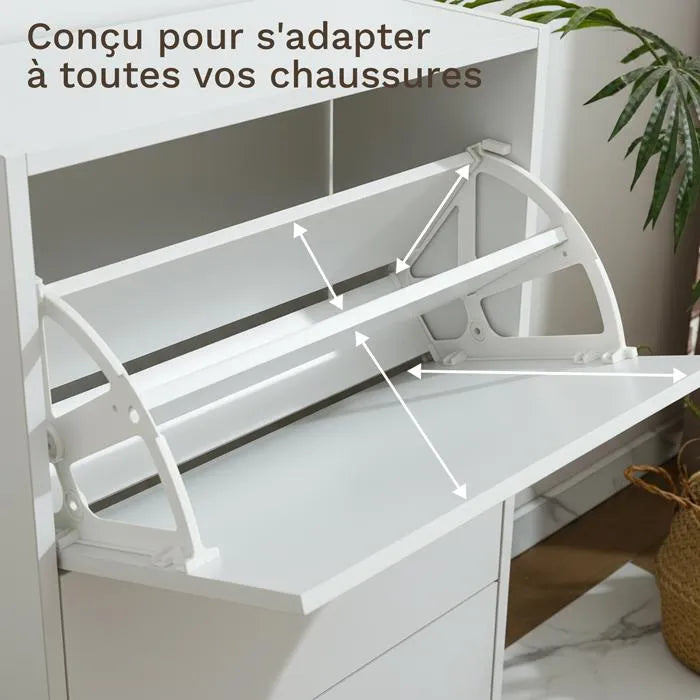 Meuble à Chaussures 12 Paires 2 Abattants – Armoire Étroite 24 cm Gain de Place – Meuble Entrée Bois Blanc 60x24x80 cm