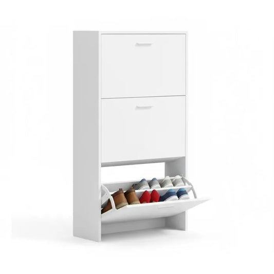 Meuble de Rangement à Chaussures - 18 Paires - 3 abattants - Dimensions : L60xP24x1130 cm - Blanc
