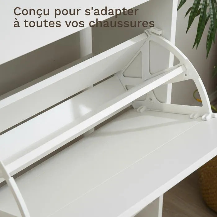 Meuble de Rangement à Chaussures - 18 Paires - 3 abattants - Dimensions : L60xP24x1130 cm - Blanc